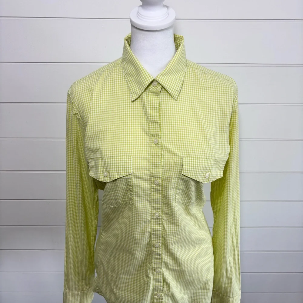Banana Republic Soft Wash Shirt Women's Green White Gingham‎ Plaid Cotton Size M